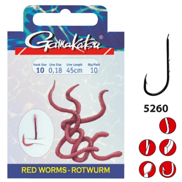 Gamakatsu Redworm LS-5260 0.22 mm – 45 cm - Size: 6 Onderlijnboekje
