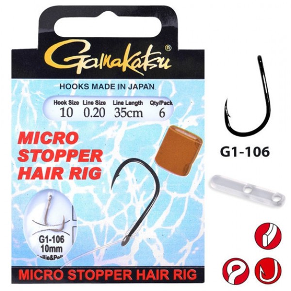 Gamakatsu Micro Stopper Hair Rig G1-106 0.16 mm – 15 cm - Size: 14 Onderlijnboekje
