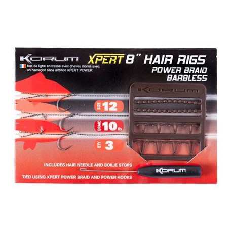 Korum Size 12 Xpert 8'' Braid Hair Rigs Barbless